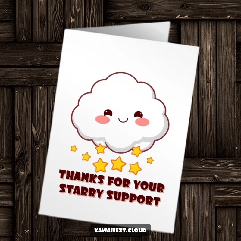 Free Printable Thank You Card: A smiling cloud character with rosy cheeks pitches a handful of bright stars to say thanks.