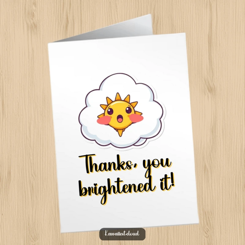 Funny Free Printable Thank You Card: A surprised cloud character with a tiny, cheerful sun peeking out, saying thanks.