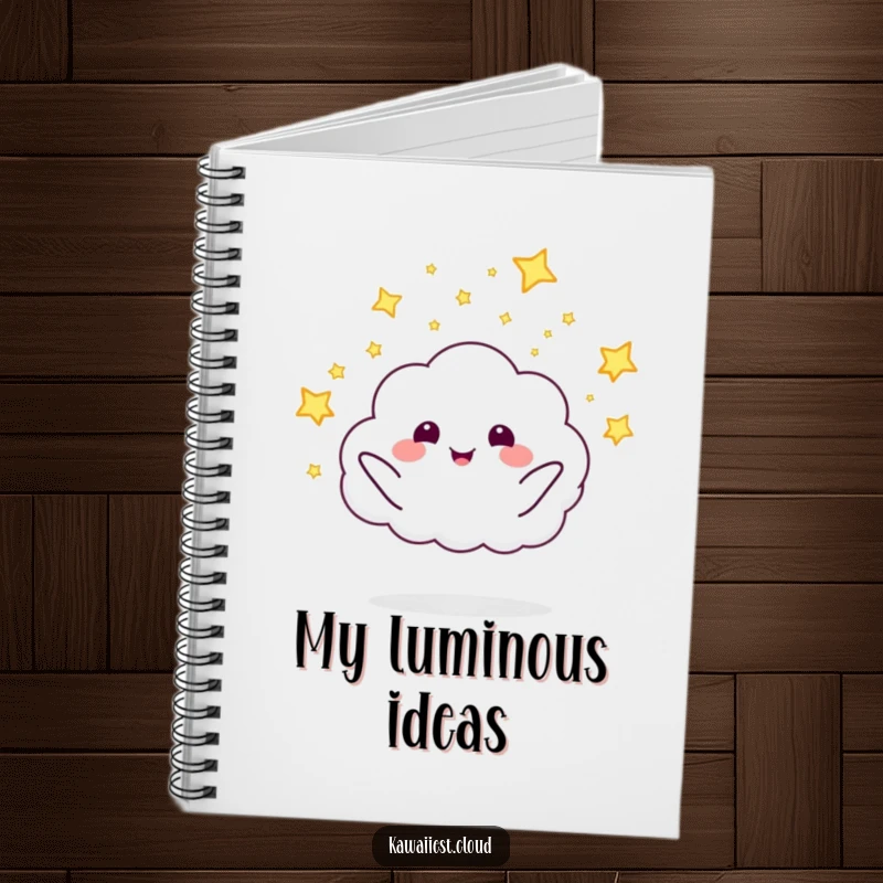 Cover features a smiling funny cloud character enthusiastically launching tiny fireflies in this whimsical notebook.