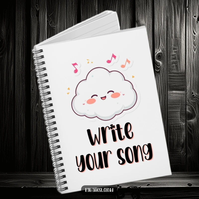 Funny notebook featuring a cloud character giggling as tiny, dancing musical notes float around, perfect for musical notes.