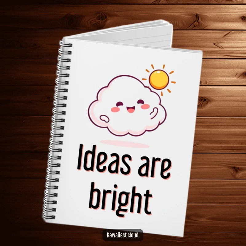 Funny notebook featuring a cloud character gleefully spinning a tiny, bright sun, perfect for cosmic notes.