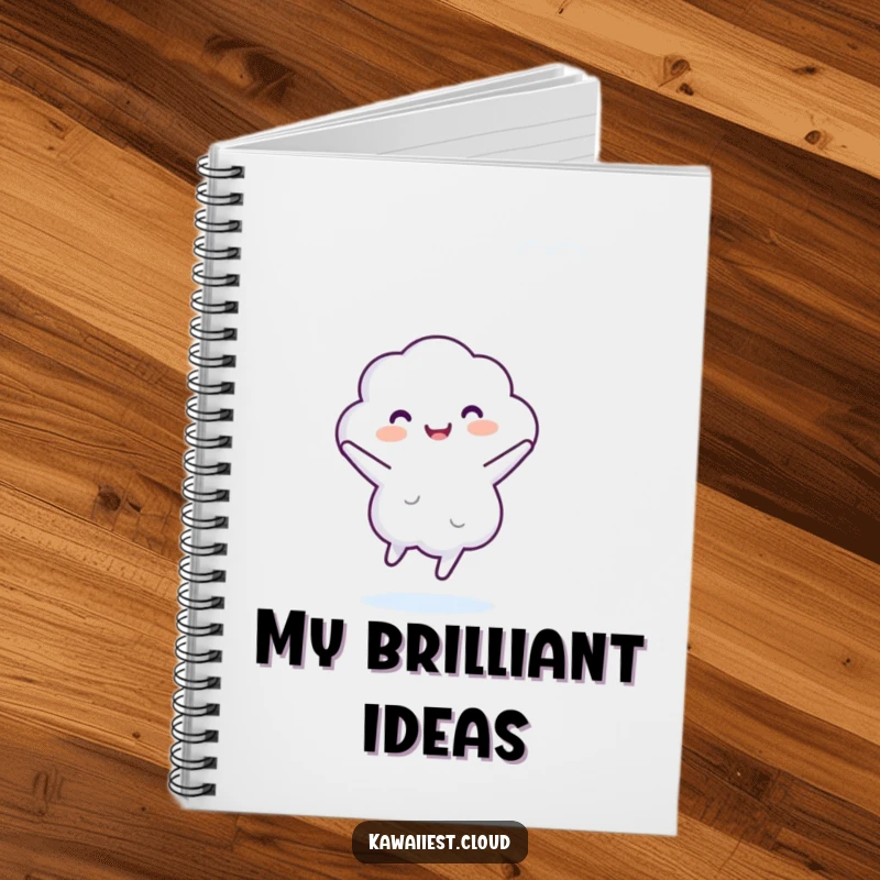 Funny notebook cover with a cloud character in a happy dance, perfect for jotting down ideas with a smile.