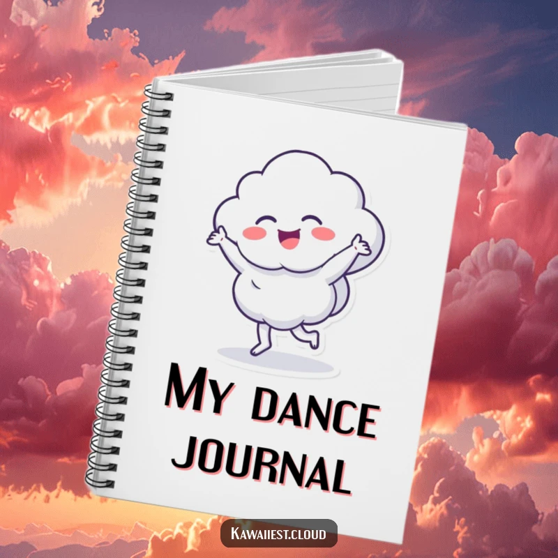 Funny notebook featuring a cloud character dancing energetically, designed for capturing notes with a cheerful and humorous touch.