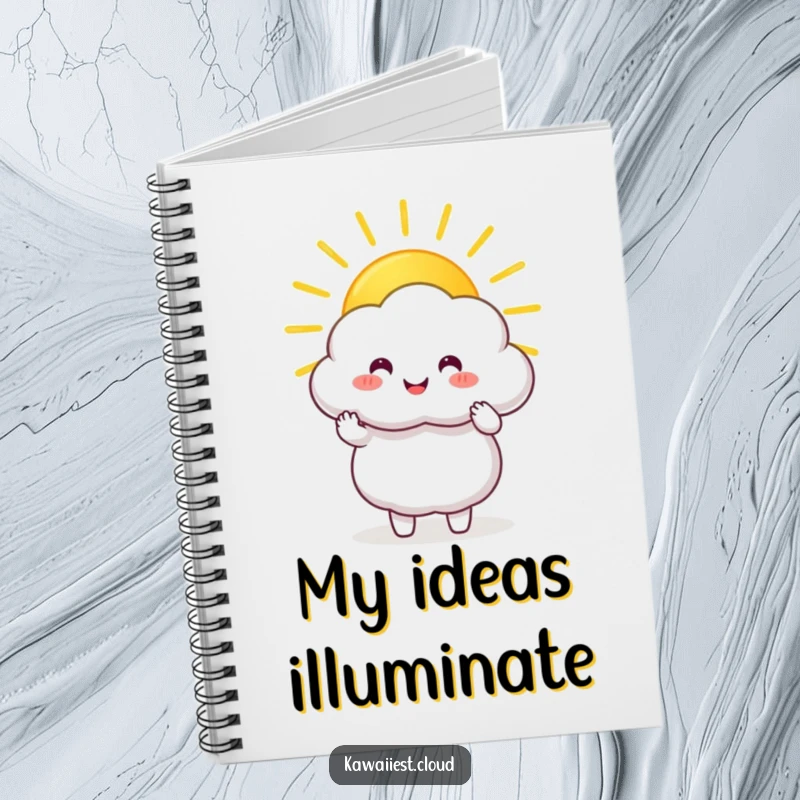 Funny Notebook: Happy cloud character holding and sharing a large, golden sunbeam, perfect for bright ideas.