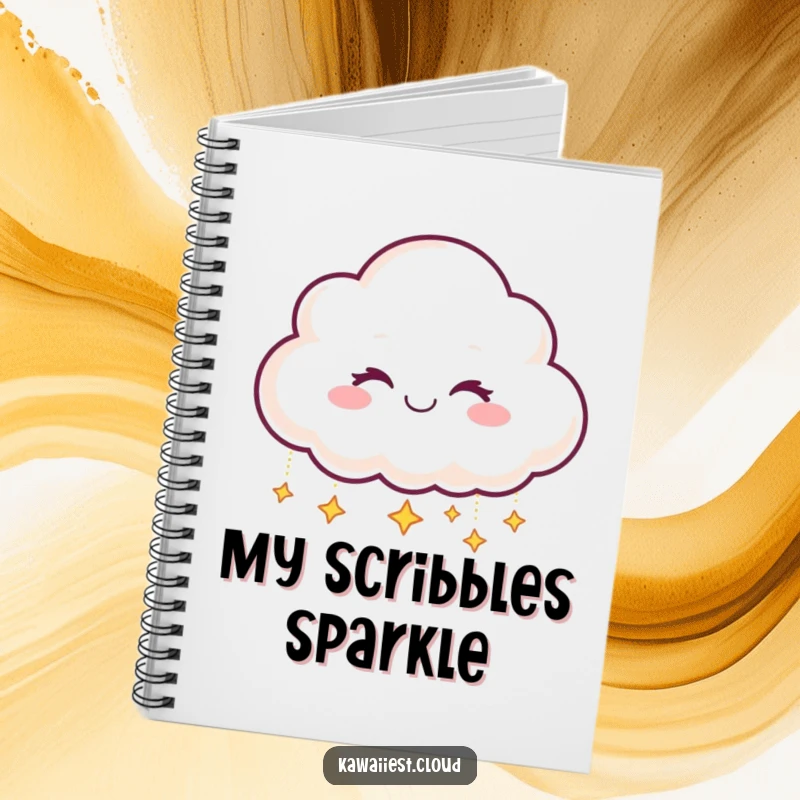 Funny Notebook: Smiling cloud character winking and dropping tiny, shimmering stars, ideal for magical notes.