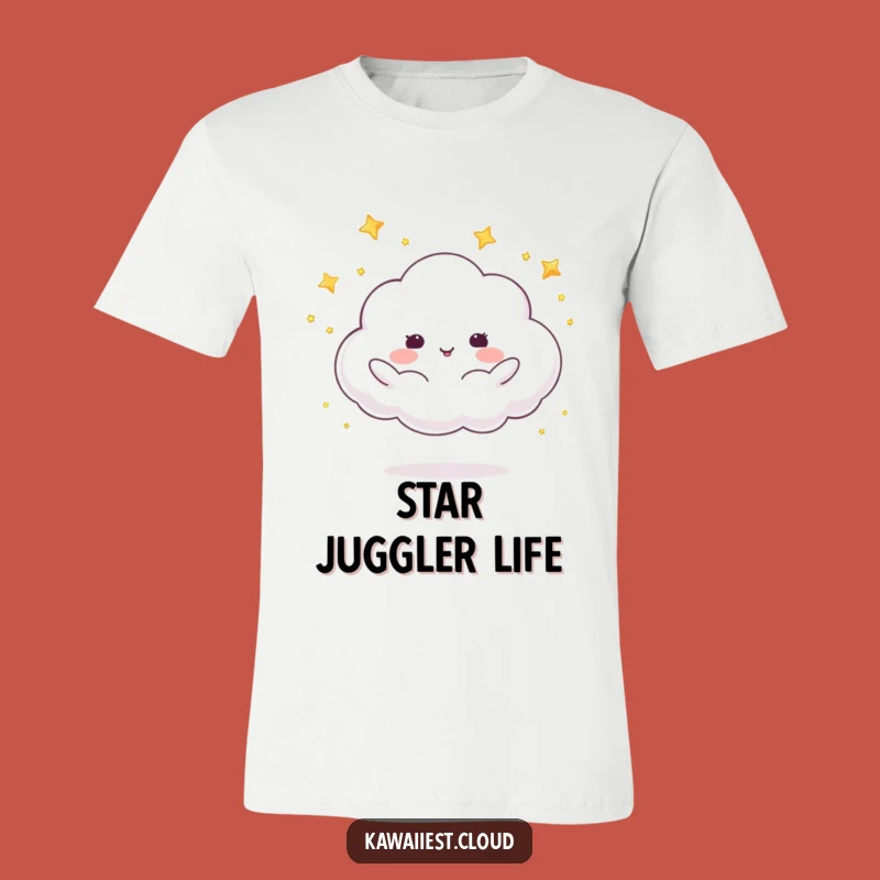 Funny Celestial Cloud T-Shirt: Star Juggling Character, Whimsical Humorous Gift