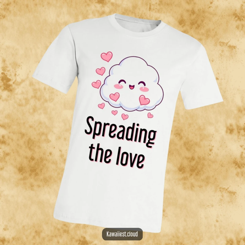 Funny Cloud Hearts T-Shirt: A beaming cloud character joyfully puffs out heart-shaped mist, expressing love and happiness.