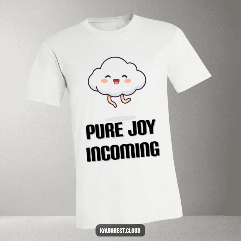 Funny T-Shirt showcasing a lively cloud character enthusiastically kicking its legs, captured mid-jump in a moment of pure, uninhibited fun.