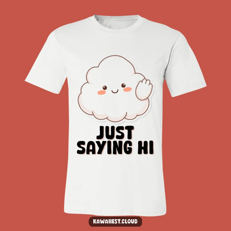 Funny Waving Cloud T-Shirt: Happy Character Greeting, Casual Humorous Gift