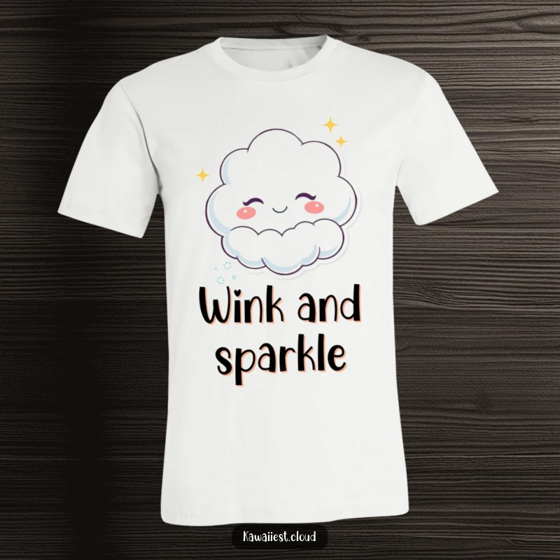 Funny Winking Cloud T-Shirt: A cheeky cloud character winks playfully, leaving behind a shimmering trail of sparkles.