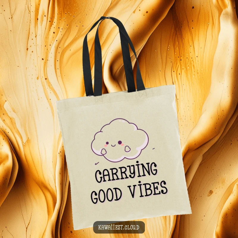 Funny Cloud Tote Bag featuring a character happily gliding on a gentle breeze, perfect for daily use.