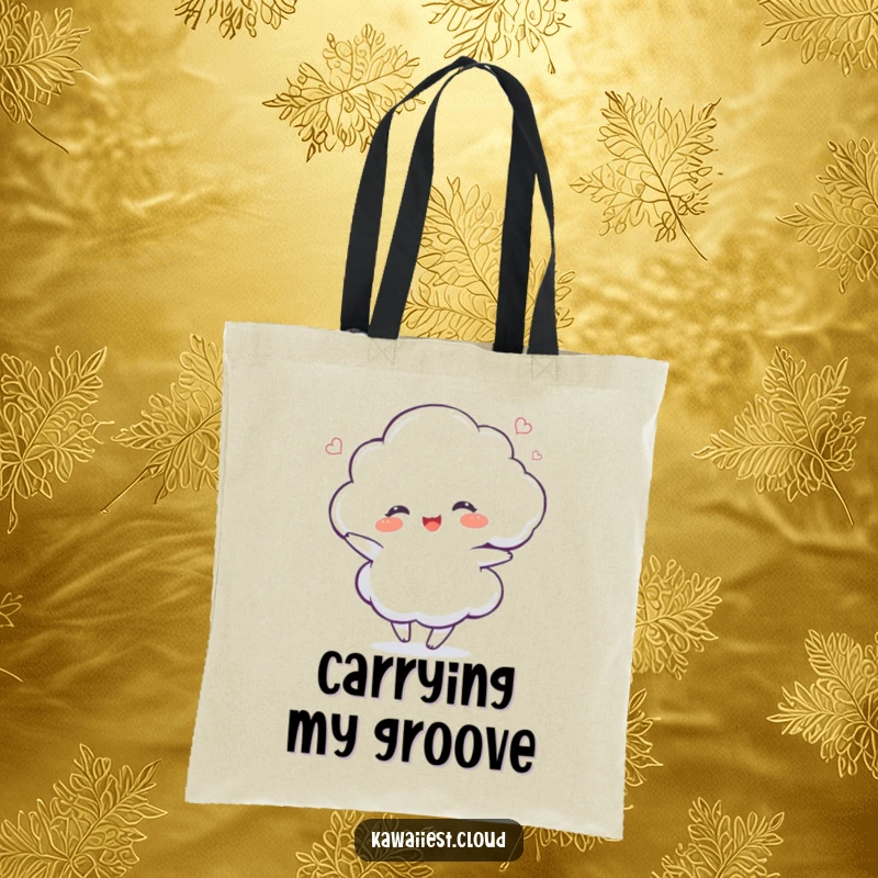 Funny Dancing Cloud Tote Bag: A delightful tote featuring a delighted cloud character dancing with a gentle swirl, perfect for carrying essentials.