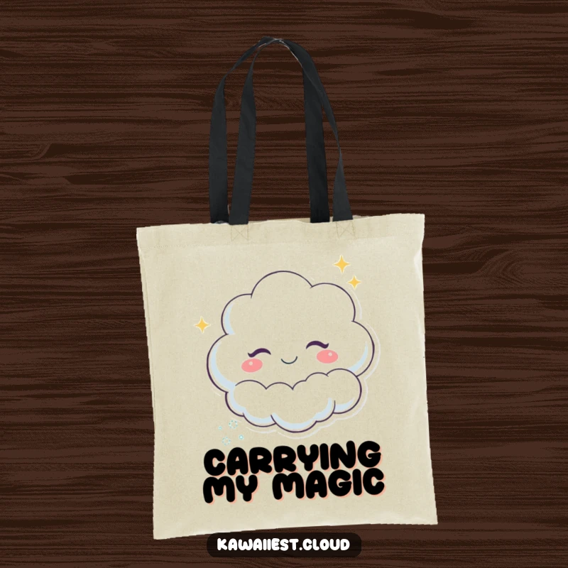 Funny Winking Cloud Tote Bag: A delightful tote featuring a winking cloud character leaving a trail of sparkles, perfect for carrying essentials.