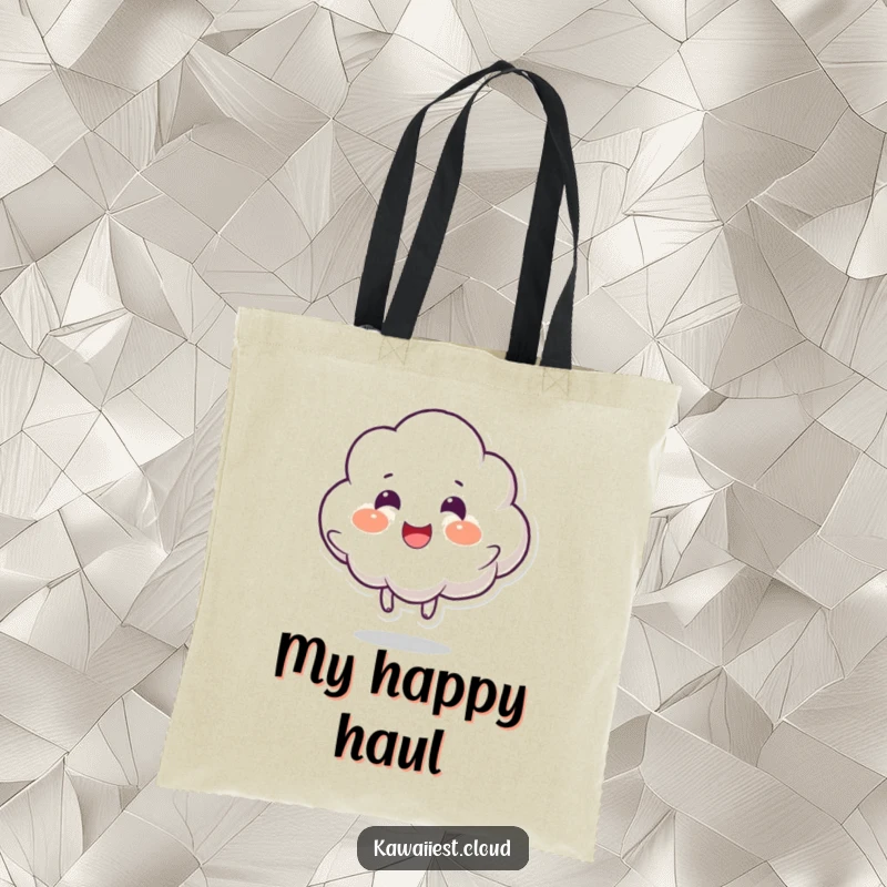 Funny tote bag featuring a cloud character joyfully bouncing, ideal for shoppers who love a cheerful and energetic accessory.